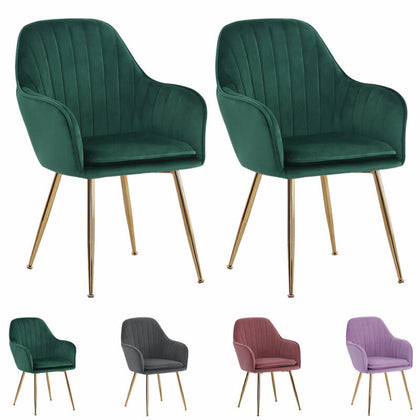 2Pcs Velvet Fabric Dining Chairs Metal Legs Soft Kitchen Chairs Accent Tub Chair