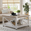 White Oak Coffee Table 2 Tier Square Unit Open Storage Shelf Metal X Shaped Legs