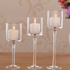 Set of 3 Tall Glass Candle Tea Light Holders Wedding Table Centre Candles Stand