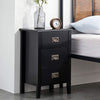 Black Bedside Table Tall Wooden Legs 3 Storage Drawers Silver Metal Drop Handles