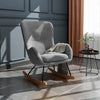 Grey Fabric Upholstered Rocking Chair with Solid Wood Curved Legs Padded Seat UK
