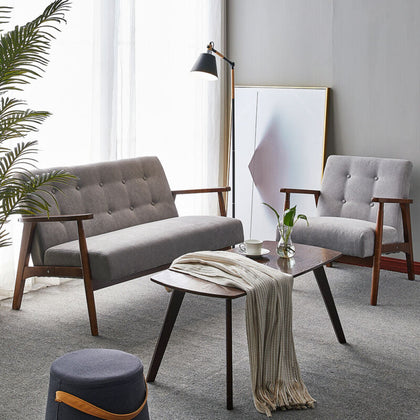 Single/2 Seater Scandinavian Sofa Buttoned Tub Chair Armchair Wooden Frame Sette