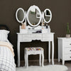 Folding Vanity Dressing Table 7 Drawers Makeup Table and Cushioned Stool Set
