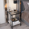 Tempered Glass Side Table Coffee Table Marble Storage Shelf with Dual Pole Legs