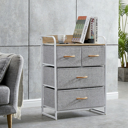 Fabric Bedside Cabinet Table Metal Frame Storage Unit Organiser Chest of Drawers