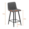 2 Faux Leather Bar Stools Grey with Stripe Padded Seat Metal Legs Kitchen Chairs