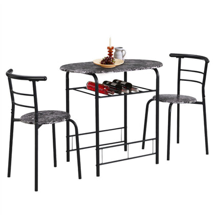 3 Pcs Compact Dining Room Set Kitchen Breakfast Bar Table W/ Storage Shelf Black