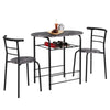 3 Pcs Compact Dining Room Set Kitchen Breakfast Bar Table W/ Storage Shelf Black