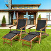 Folding Sun Lounger Acacia Wood Rattan Deck Reclining Chair Retractable Footrest