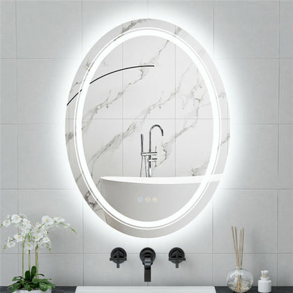 Large Oval Wall LED Bathroom Mirror Dimmable Vanity Mirror Backlit+Front-