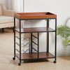 Mobile Cocktail Drinks Trolley Mini Bar Table With Wood Shelf Wines Storage Rack