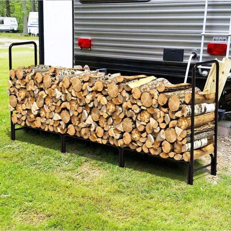 XXXL 12FT Adjustable Firewood Log Rack Steel Tubular Wood Pile Rack St ...