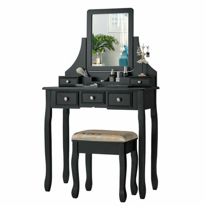 Vanity Table Set Make up Dressing Table Desk Cushioned Stool W/ Rotating Mirror