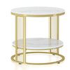 Real Marble Side End Table Golden Frame Nightstand Storage for Artworks Bonsai