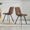 Set of 2 Brown Faux Suede Dining Chairs Padded Seat Metal Legs Restaurant