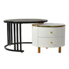 Nesting Coffee Tables Set of 2 Round Stacking Side Tables w/ Storage Drawers