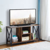Brown Wooden TV Cabinet Metal Leg with Compartment Shelf Unit Industrial Style