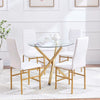 4pcs White Faux Leather Dining Chairs Golden Footrest Legs Kitchen Dining Room