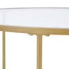 Round Glass Coffee Table with Golden Metal Legs & Shelf - Living Room Furniture