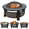 Fire Pit Table Round Metal Firepit Heater w/ BBQ Grill Shelf, Spark Screen,Poker