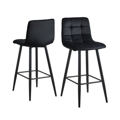 Set of 2 Black Velvet Bar Stools Breakfast Pub Chair Kitchen 65 cm Seat High