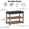 2-Tier Shoe Rack Bench 80cm Solid Rubber Wood Shoe Bench with PU Cushioned Seat