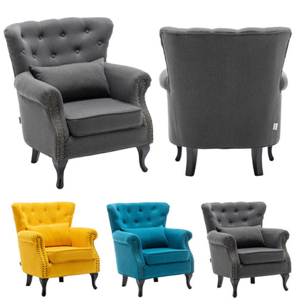 Chesterfield Velvet High Back Armchair Tufted Nailhead Retro Wingback Chair Sofa