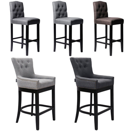 Grey Linen Fabric Breakfast Dining Chairs Bar Stools Wood Barstools Stool Chair