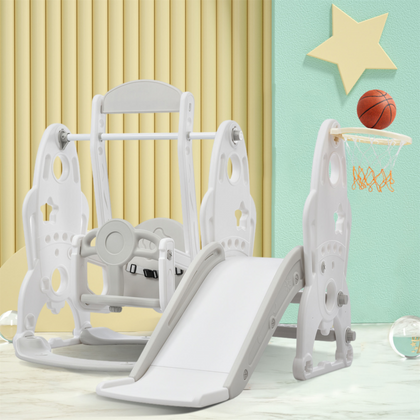 Toddler Slide and Swing Set 4 in 1, Kids Playground Climber Swing Playset Grey