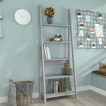 5 Tier Ladder Bookshelf Shelving Unit Storage Display Rack Stand Bookcase Grey