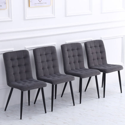 4X Upholstered Velvet Linen Dining Chairs Tufted Button Kitchen High Back Chair
