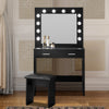 Fashion Black Dressing Table Makeup Desk w/ LED Light Bulbs Mirror Stool Bedroom