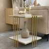 Real Marble Side End Table Golden Frame Nightstand Storage for Artworks Bonsai