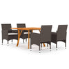 5 Piece Garden Dining Set with Cushions Poly Rattan Brown Q0F5