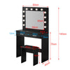 Fashion Black Dressing Table Makeup Desk w/ LED Light Bulbs Mirror Stool Bedroom