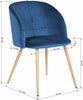 Set of 2 Blue Velvet Dining Chairs Retro Armchairs Accent Chairs with metal legs