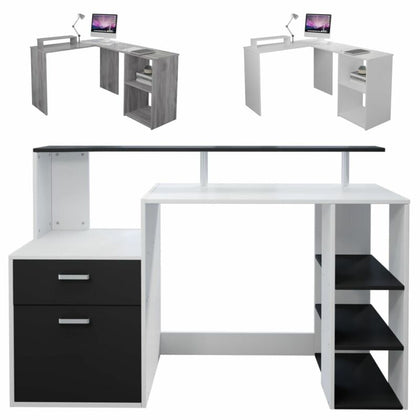 L-shaped Computer Desk Corner PC Table Workstation Home Office w/Shelves/Draw
