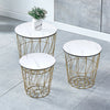 Set of 3 Storage Basket Nested Tables Side Table Metal Wire White Marble Effect