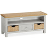 Grey TV Unit Stand Storage Baskets Painted Solid Wood Television Cabinet Farrow