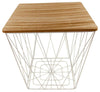 Geometric White Wire Square Wooden Side Basket Storage Unit Coffee Table Bedroom