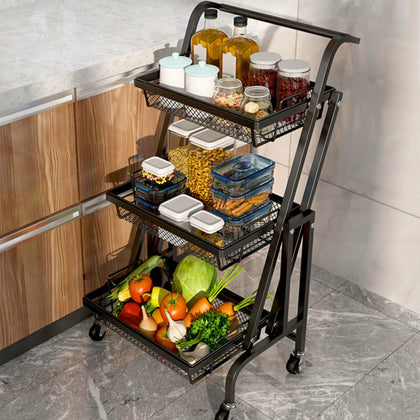 3 Tier Kitchen Trolley Cart Metal Storage Rack Bathroom Organizer Adjustable