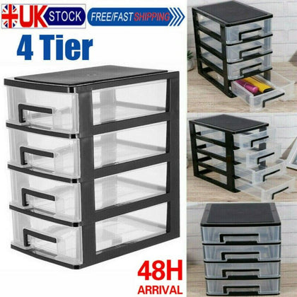 Plastic Storage Box 4 Tier Drawer Tower Cabinet Home Office Desktop Organizer