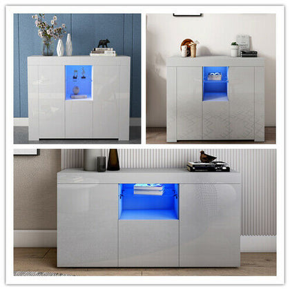TV Unit Cabinet Stand Sideboard Cupboard Matt Body High Gloss Doors LED Light