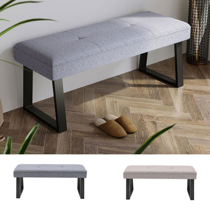 Bedroom Dining Room Bench 4ft Linen Padded Stool Hallway Window Seat Steel Legs