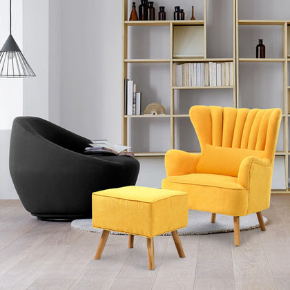 Yellow Scallop Shell Wing Back Armchair Single Sofa Chair With Footstool Suite