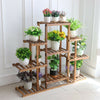 9-Tier Large Carbonized Wood Plant Stand Flower Pot Holerd Thicken Slats Shelf