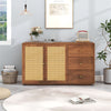 Wooden Rattan Sideboard Buffet Storage Cabinet Cupboard w/ 2 Doors 3 Drawers NS