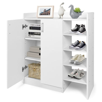 Modern Shoe Cabinet Wooden Storage Entryway Shoes Organizer w/Adjustable Shelves