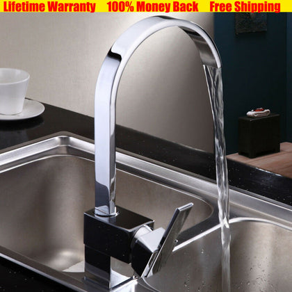 Modern Kitchen Sink Taps Single Lever Mixer Tap Square Swivel Spout Brass Faucet