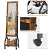 2-in-1 Rolling Jewelry Cabinet Mobile Mirrored Armoire W/ Mesh Shelf Lockable